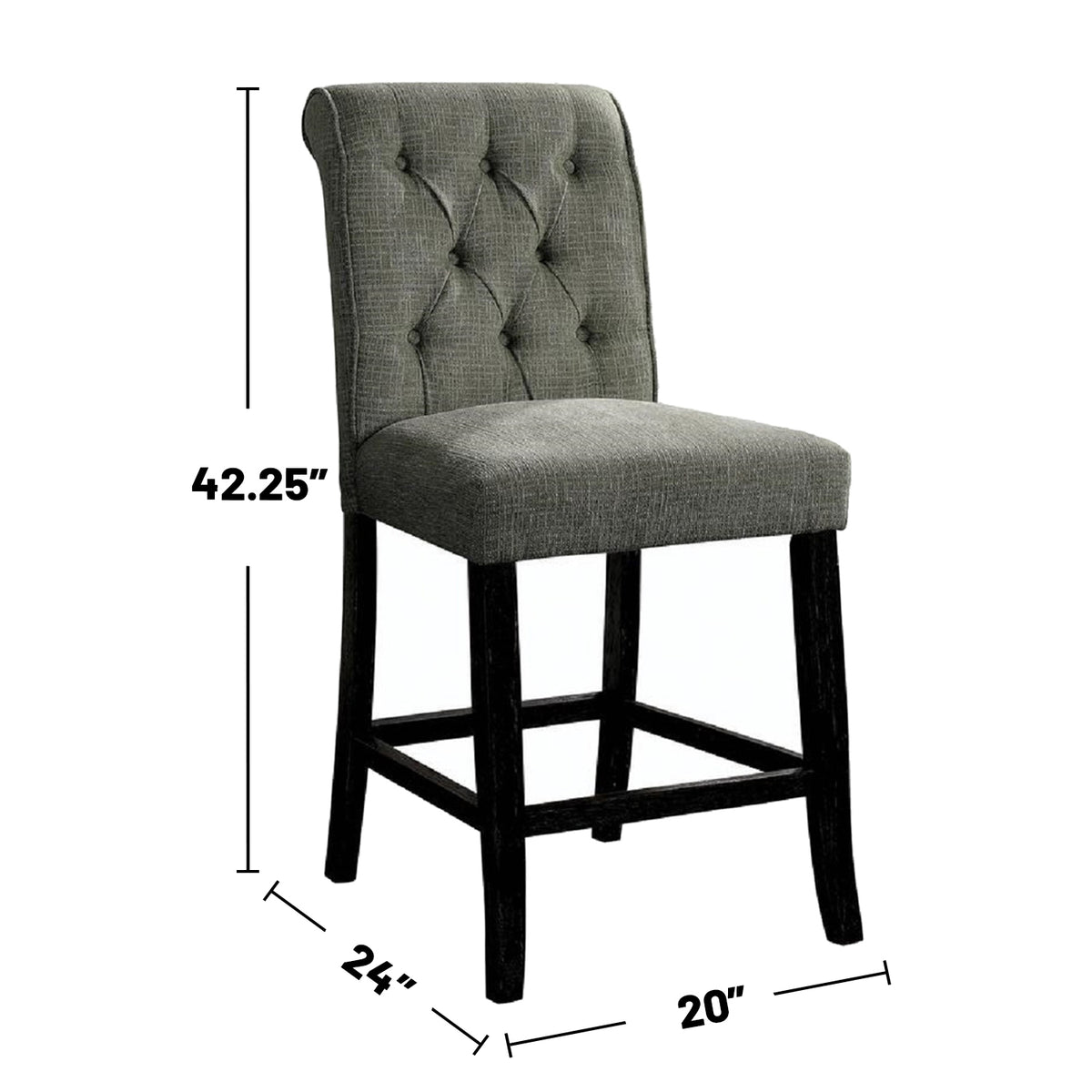 Set Of 2 Fabric Upholstered Dining Chairs In Antique Black And Gray Solid Antique Black Dining Room Wood Fabric