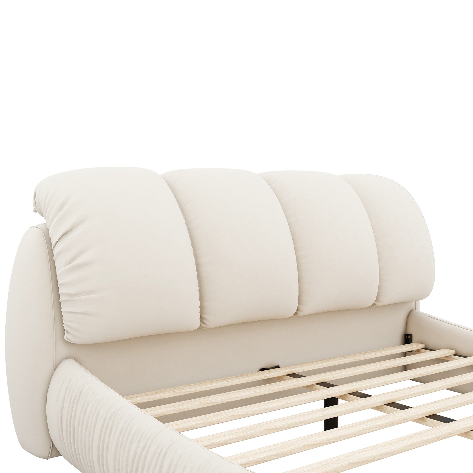 Queen Size Luxury Upholstered Bed With Thick Headboard, Velvet Queen Bed With Oversized Padded Backrest, Beige Expect Arrival Date 2024 4 9 Queen Beige Velvet