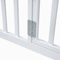 Twin Size Metal House Bed With Fence And Door, White White Metal