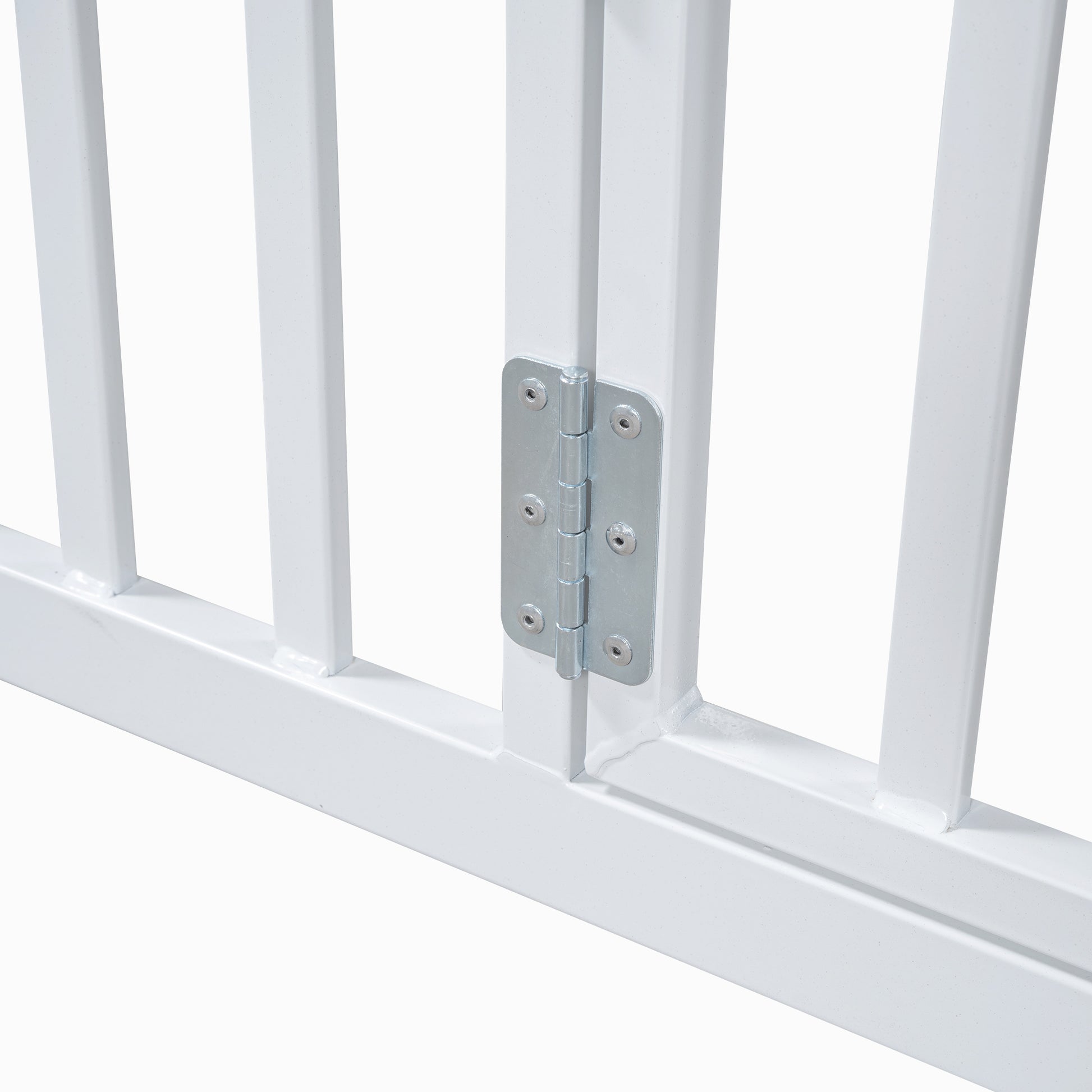 Twin Size Metal House Bed With Fence And Door, White White Metal