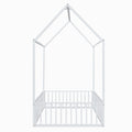 Twin Size Metal House Bed With Fence And Door, White White Metal