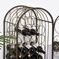 Homcom 45 Bottle Wrought Iron Wine Rack Jail With Lock Antique Bronze Bronze Iron