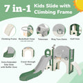 Kids Slide Playset Structure 7 In 1, Freestanding Space Set With Slide, Arch Tunnel, Ring Toss And Basketball Hoop, Toy Storage Organizer For Toddlers, Kids Climbers Playground Green Hdpe