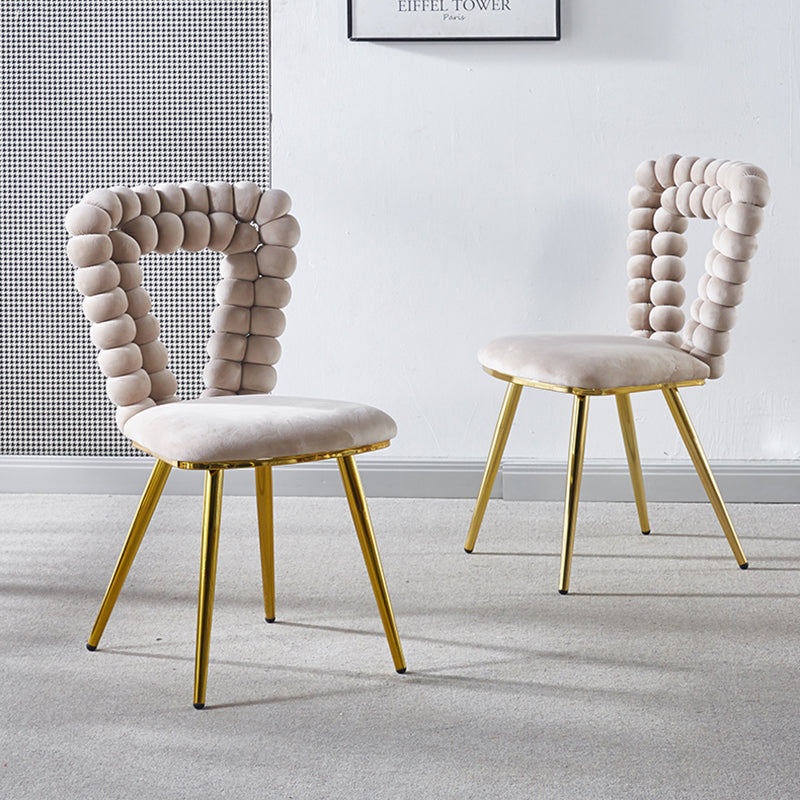 Modern Chair Set Of 2 With Iron Tube Legs, Soft Cushions And Comfortable Backrest, Suitable For Dining Room, Living Room, Cafe,Hairball Back Golden Fabric