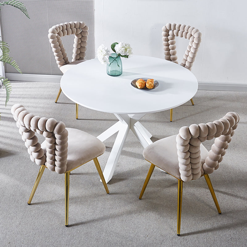 Modern Chair Set Of 2 With Iron Tube Legs, Soft Cushions And Comfortable Backrest, Suitable For Dining Room, Living Room, Cafe,Hairball Back Golden Fabric