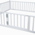 Full Size Metal House Bed With Fence And Door, White White Metal