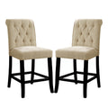 Set Of 2 Padded Chenille Dining Chairs In Beige And Antique Black Solid Antique Black Dining Room Dining Chairs Wood Fabric