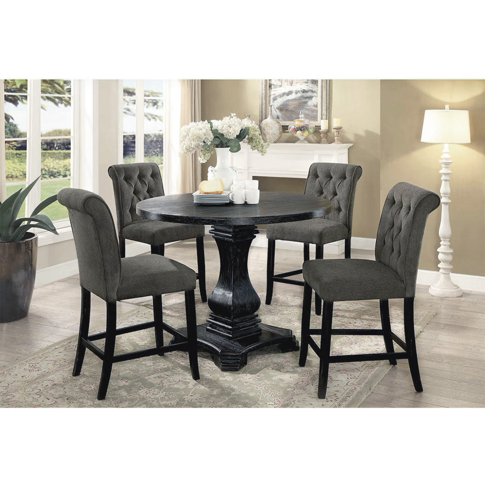 Set Of 2 Fabric Upholstered Dining Chairs In Antique Black And Gray Solid Antique Black Dining Room Wood Fabric
