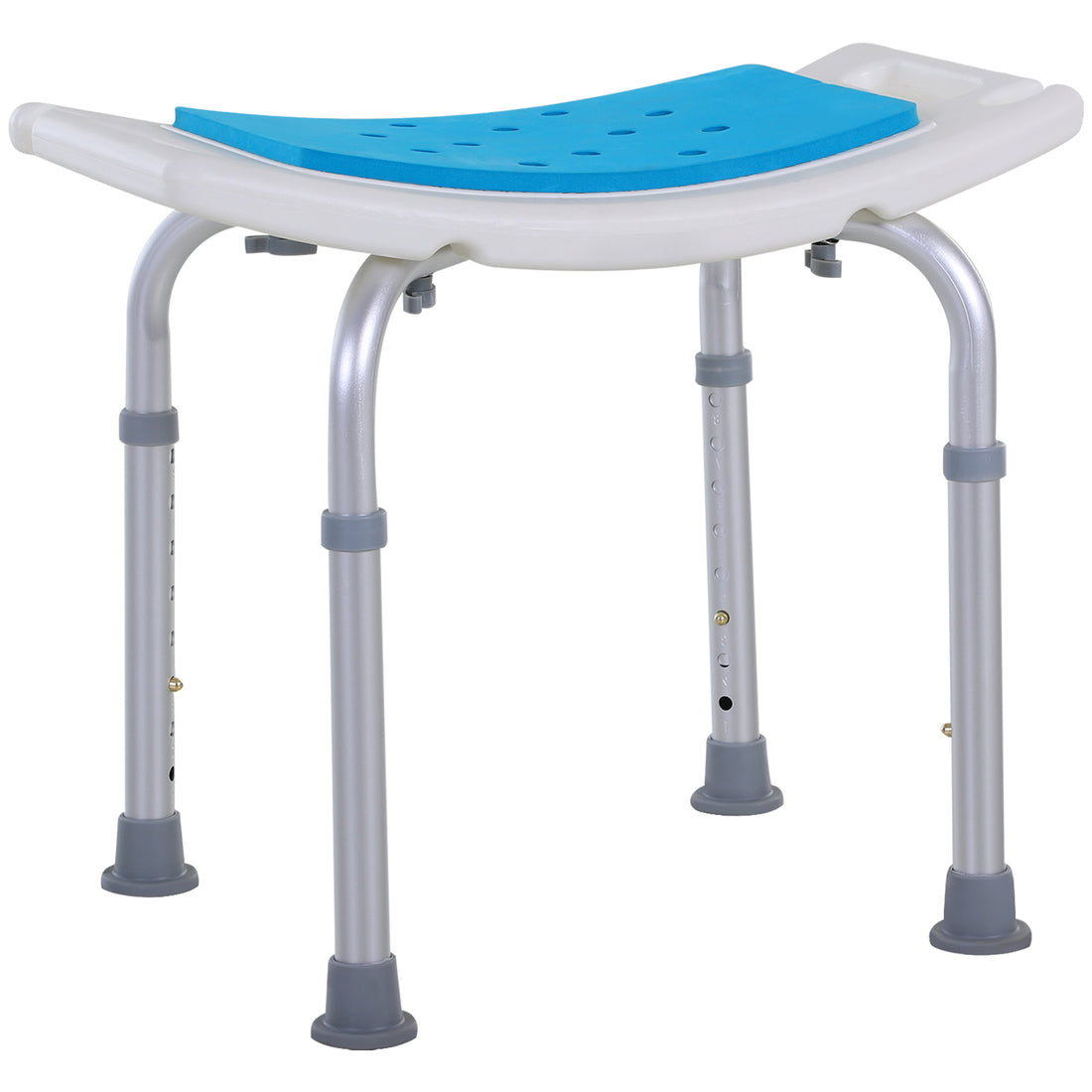 Homcom 6 Level Adjustable Curved Bath Stool Spa Shower Chair Non Slip Design For The Elderly, Injured, & Pregnant Women Blue Aluminum
