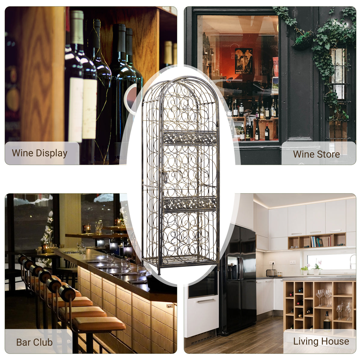 Homcom 45 Bottle Wrought Iron Wine Rack Jail With Lock Antique Bronze Bronze Iron