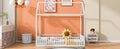 Twin Size Metal House Bed With Fence And Door, White White Metal