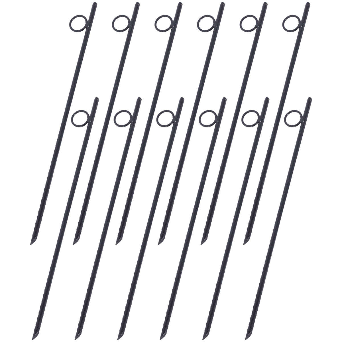 Rebar Stake With Loop 12Pcs Grip Rebar 3 8X 18 Inch Steel Durable Heavy Duty Tent Canopy Ground Stakes With Angled Ends And 1 Inch Loops For Campsites And Canopies Black Steel