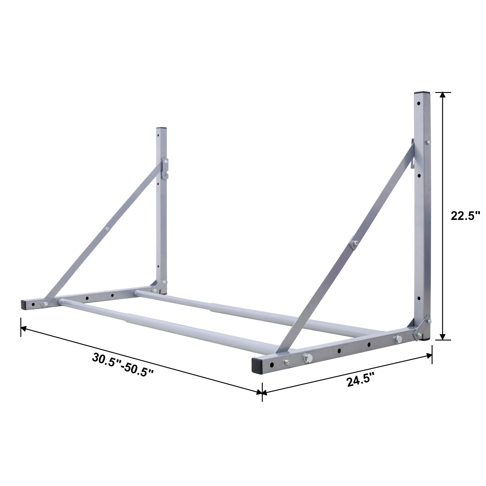 Wall Mounted Folding Tire Storage, 30.5 To 50.5 Inches Wide, Supports 300 Pounds, Silver Grey Metal