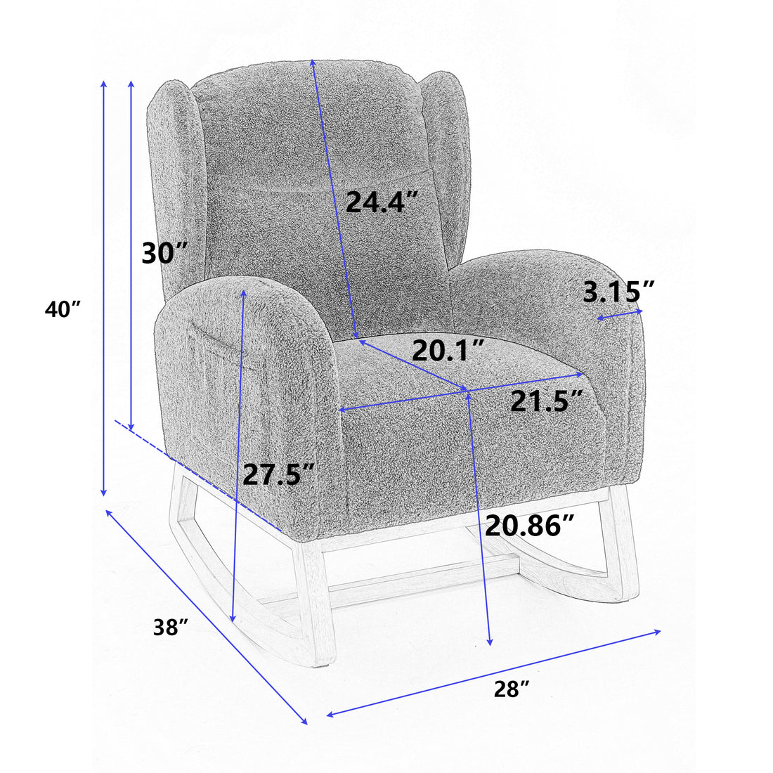 049 Teddy Fabric Rocking Chair With Packet Wood Legs,Green Wood Solid Green Primary Living Space Foam Wipe Clean Modern Rocking Chairs Eucalyptus Tufted Back Foam Teddy