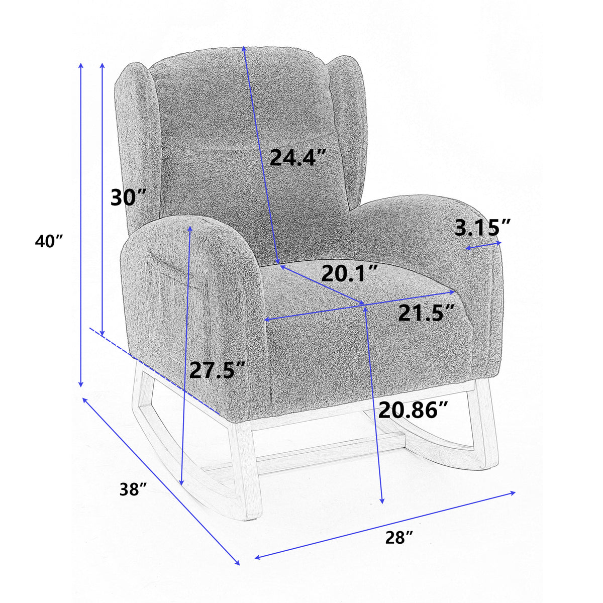 049 Teddy Fabric Rocking Chair With Packet Wood Legs,Green Wood Solid Green Primary Living Space Foam Wipe Clean Modern Rocking Chairs Eucalyptus Tufted Back Foam Teddy