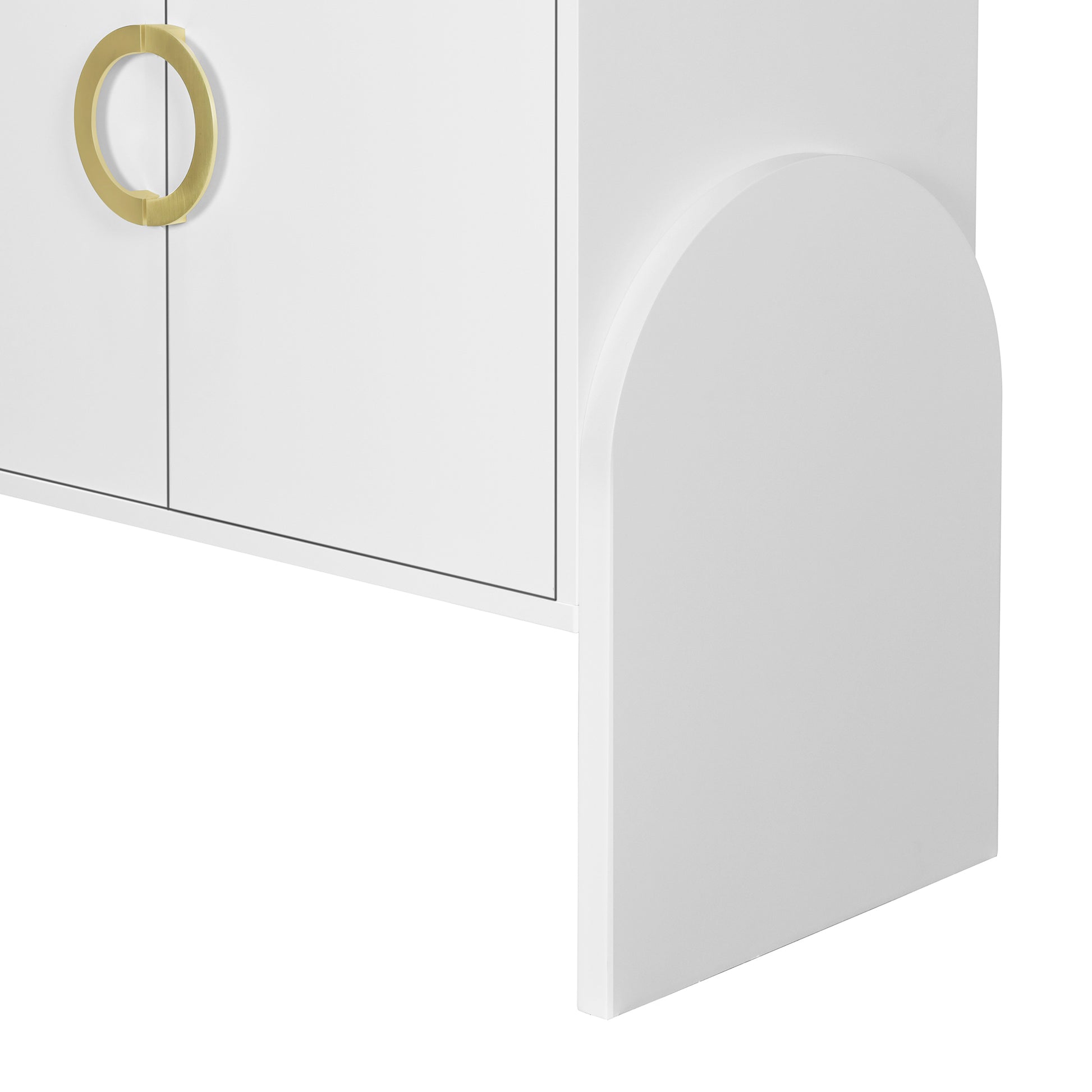 Four Door Metal Handle Storage Cabinet, Suitable For Study, Living Room, Adjustable Shelf White Solid Wood Mdf