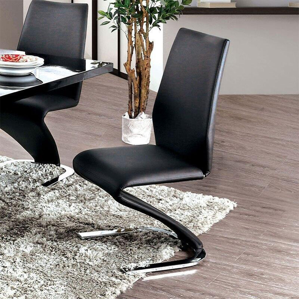 Set Of 2 Paddedside Chairs In Black And Chrome Finish Solid Black Dining Room Dining Chairs Metal