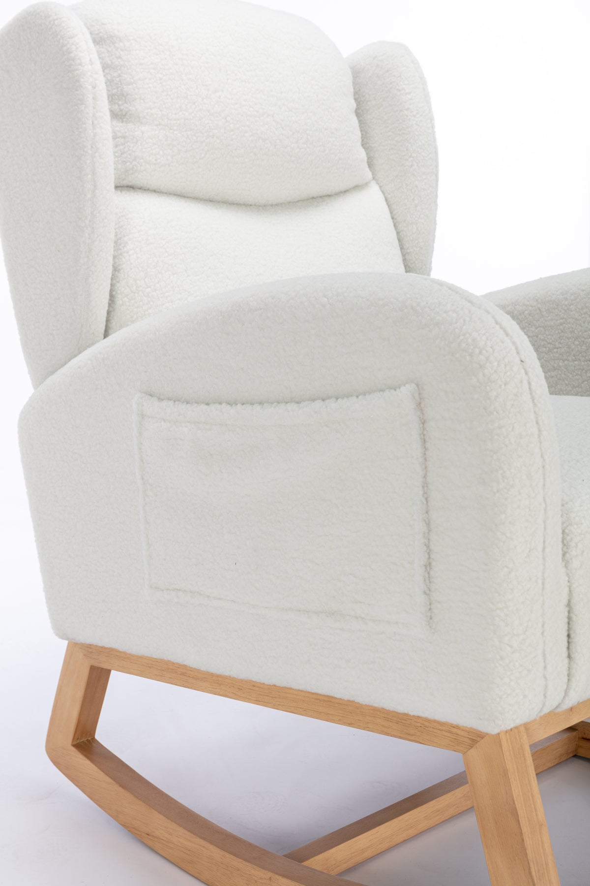 049 Teddy Fabric Rocking Chair With Packet Wood Legs,Ivory Wood Solid Ivory Primary Living Space Foam Wipe Clean Modern Rocking Chairs Eucalyptus Tufted Back Foam Teddy