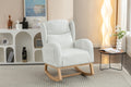 049 Teddy Fabric Rocking Chair With Packet Wood Legs,Ivory Wood Solid Ivory Primary Living Space Foam Wipe Clean Modern Rocking Chairs Eucalyptus Tufted Back Foam Teddy