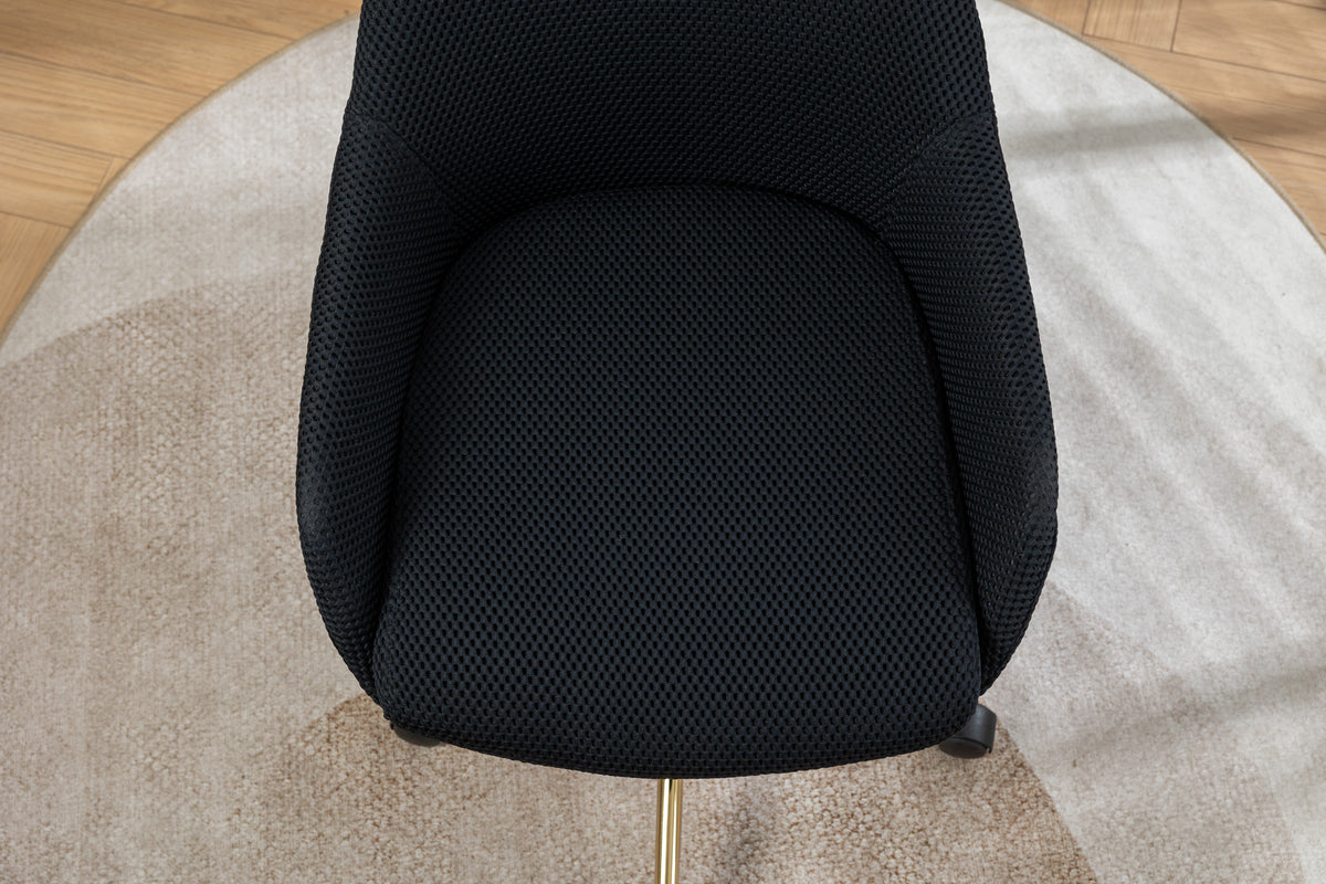 046 Mesh Fabric Home Office 360 Swivel Chair Adjustable Height With Gold Metal Base,Black Solid Black Office Sponge Wipe Clean Modern Office Chairs Tufted Back Foam Adjustable Height Fabric Mesh