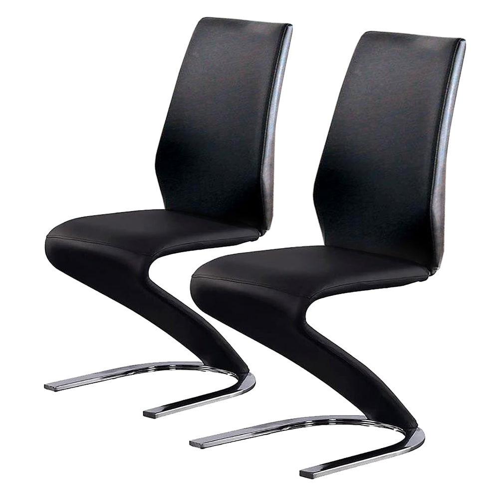 Set Of 2 Paddedside Chairs In Black And Chrome Finish Solid Black Dining Room Dining Chairs Metal
