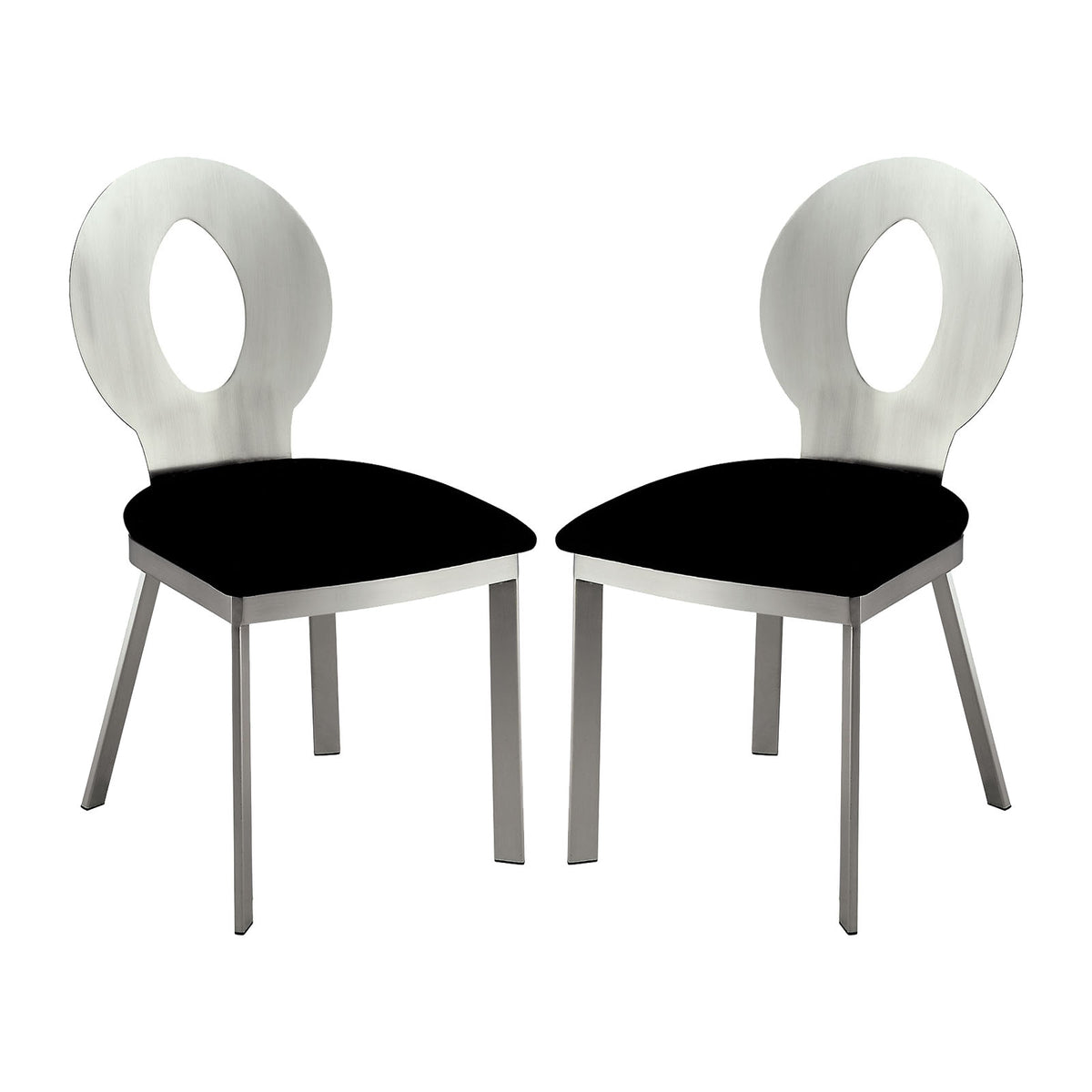 Set Of 2 Microfiber And Metal Side Chairs In Silver And Black Finish Black Silver Dining Room Side Chair Fabric Metal