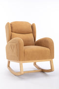 049 Teddy Fabric Rocking Chair With Packet Wood Legs,Khaki Wood Solid Khaki Primary Living Space Foam Wipe Clean Modern Rocking Chairs Eucalyptus Tufted Back Foam Teddy