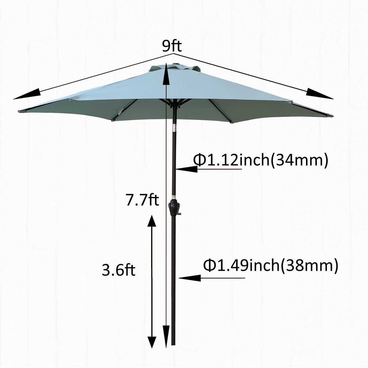 9Ft Umbrella Frosty Green Frosty Green Metal