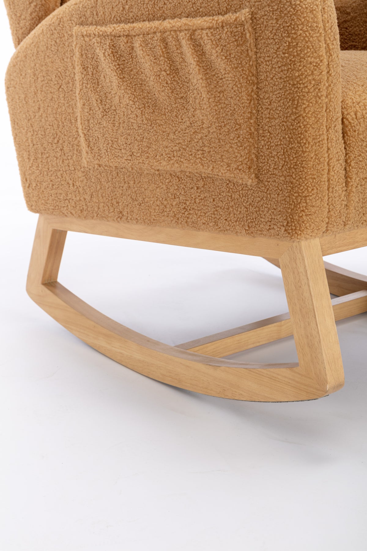 049 Teddy Fabric Rocking Chair With Packet Wood Legs,Khaki Wood Solid Khaki Primary Living Space Foam Wipe Clean Modern Rocking Chairs Eucalyptus Tufted Back Foam Teddy