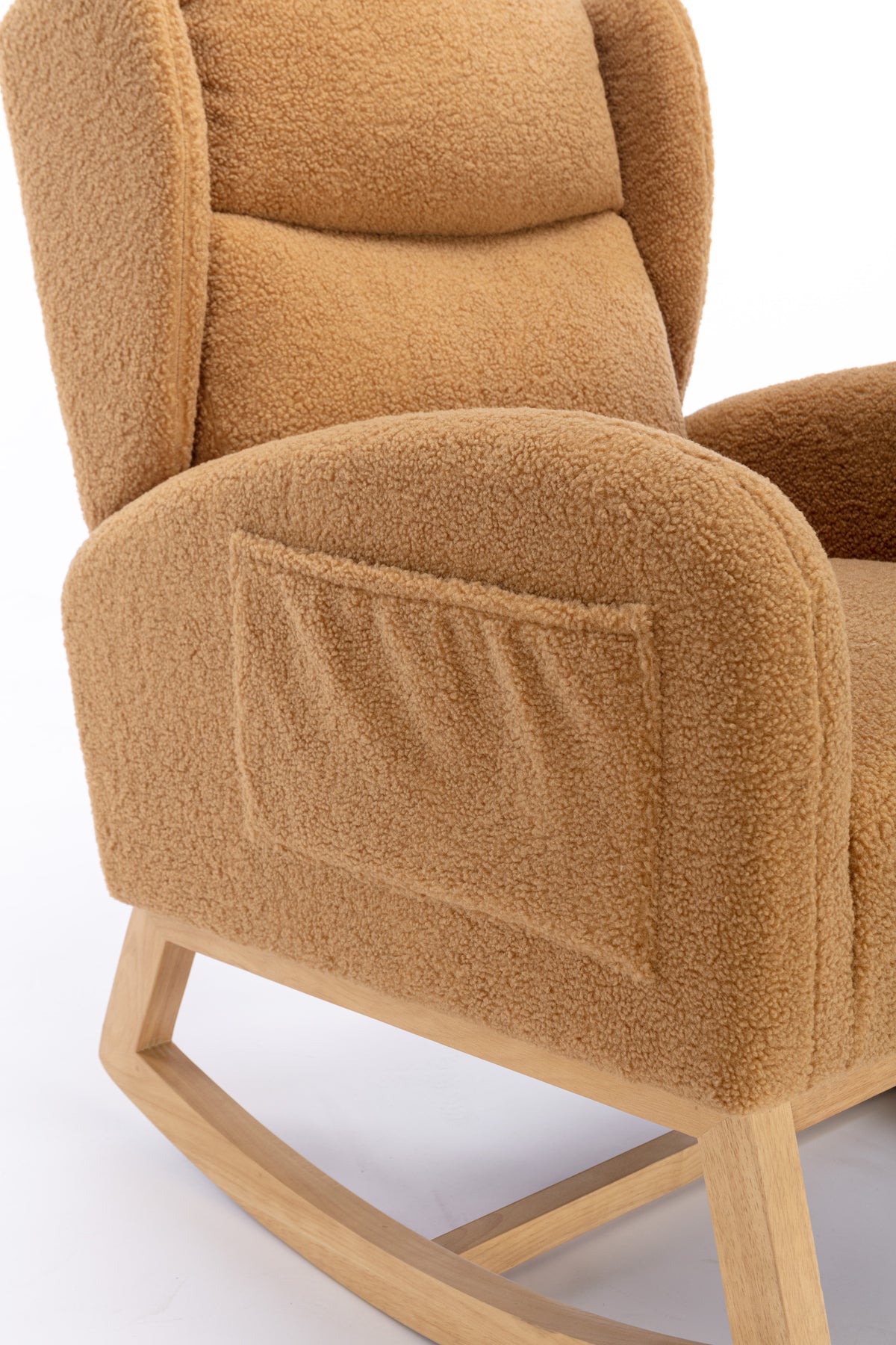 049 Teddy Fabric Rocking Chair With Packet Wood Legs,Khaki Wood Solid Khaki Primary Living Space Foam Wipe Clean Modern Rocking Chairs Eucalyptus Tufted Back Foam Teddy