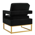 Modern Style Accent Chair With Gold Metal Basevelvet Upholstered Leisure Chair With Open Armrest, Armchair, Black Black Primary Living Space Modern Foam Velvet