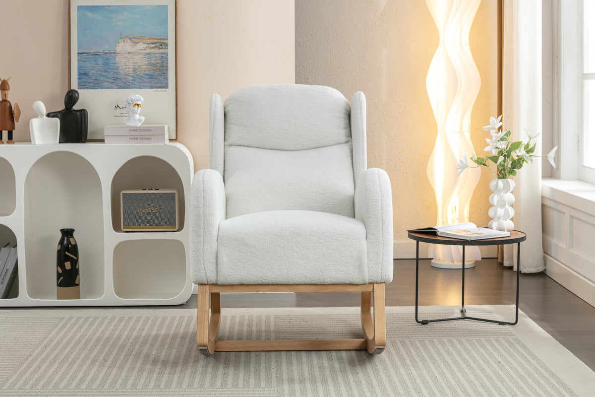 049 Teddy Fabric Rocking Chair With Packet Wood Legs,Ivory Wood Solid Ivory Primary Living Space Foam Wipe Clean Modern Rocking Chairs Eucalyptus Tufted Back Foam Teddy