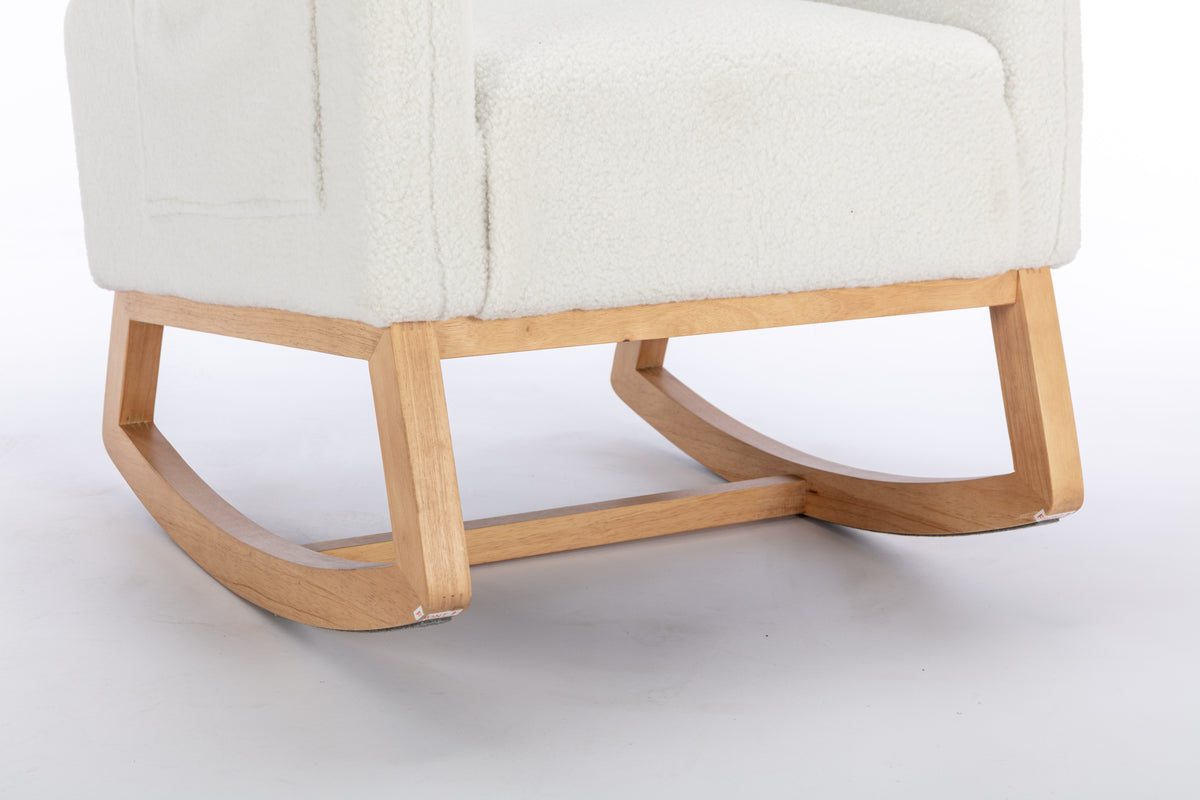 049 Teddy Fabric Rocking Chair With Packet Wood Legs,Ivory Wood Solid Ivory Primary Living Space Foam Wipe Clean Modern Rocking Chairs Eucalyptus Tufted Back Foam Teddy