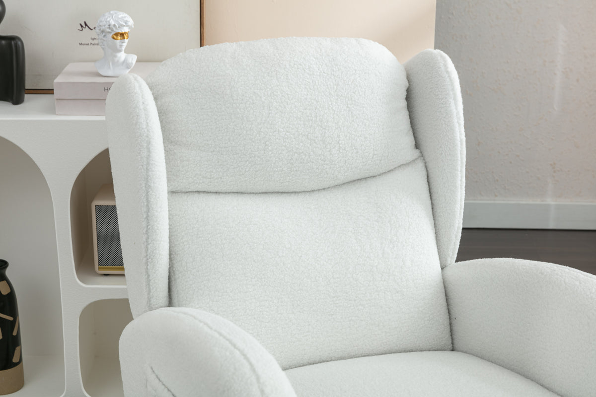 049 Teddy Fabric Rocking Chair With Packet Wood Legs,Ivory Wood Solid Ivory Primary Living Space Foam Wipe Clean Modern Rocking Chairs Eucalyptus Tufted Back Foam Teddy