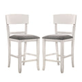 Set Of 2 Fabric Padded Counter Height Chairs In White And Gray Solid White Dining Room Dining Chairs Wood Fabric