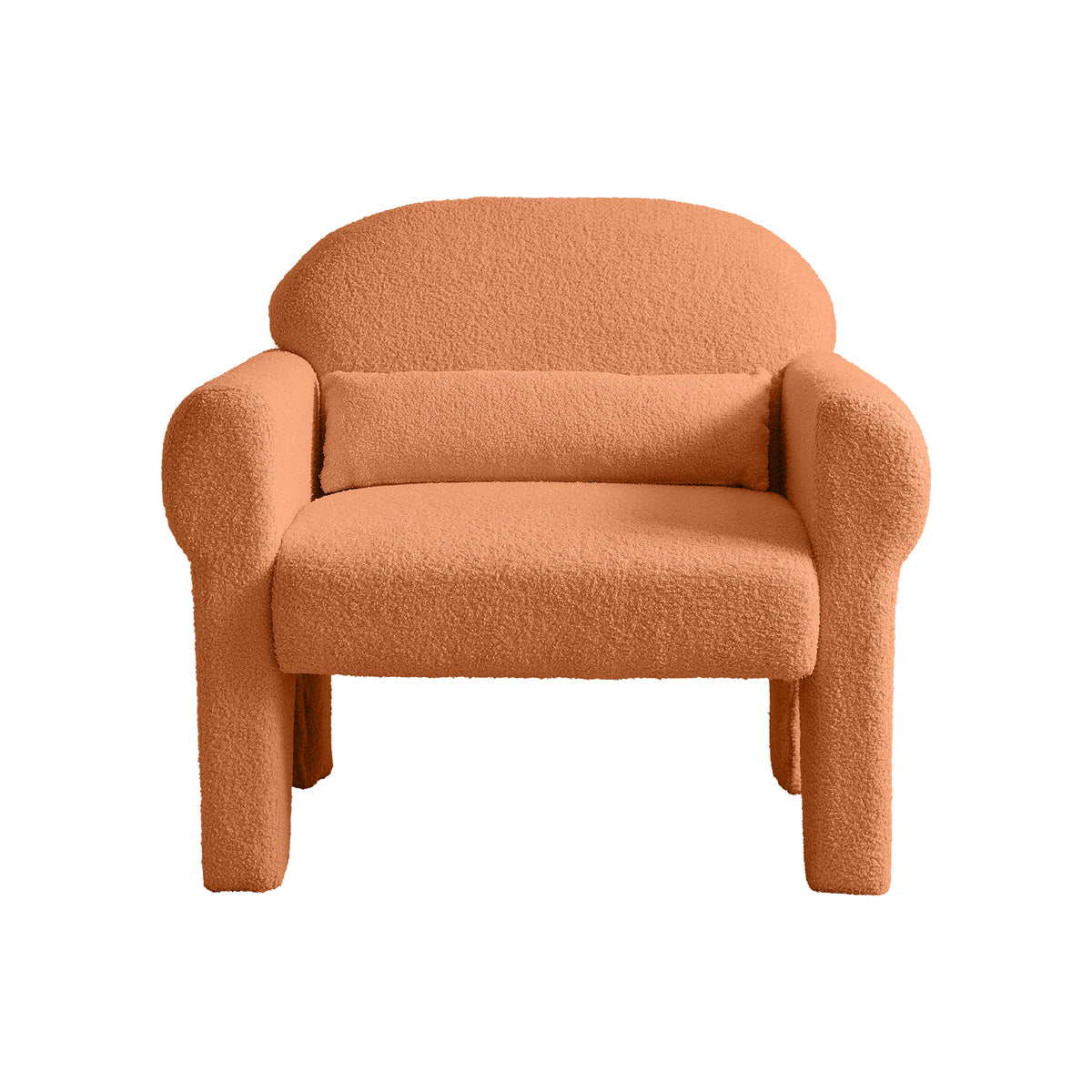 Modern Boucle Accent Chair With Lumbar Pillow For Living Room Orange Fabric 1 Seat
