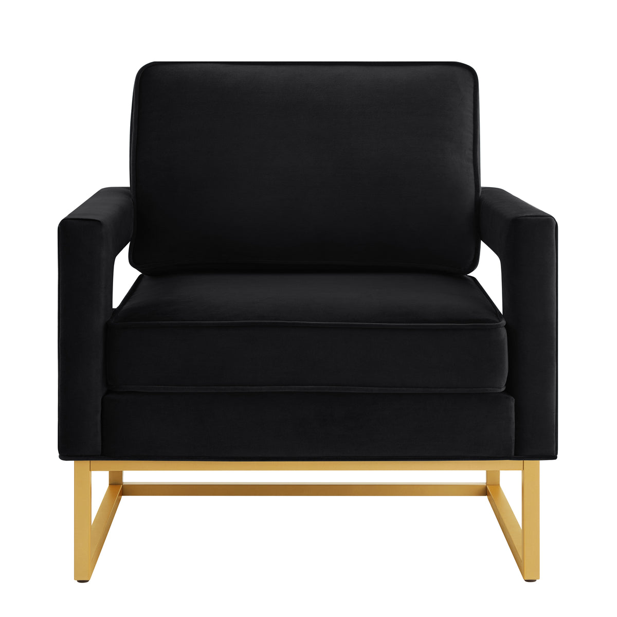 Modern Style Accent Chair With Gold Metal Basevelvet Upholstered Leisure Chair With Open Armrest, Armchair, Black Black Primary Living Space Modern Foam Velvet