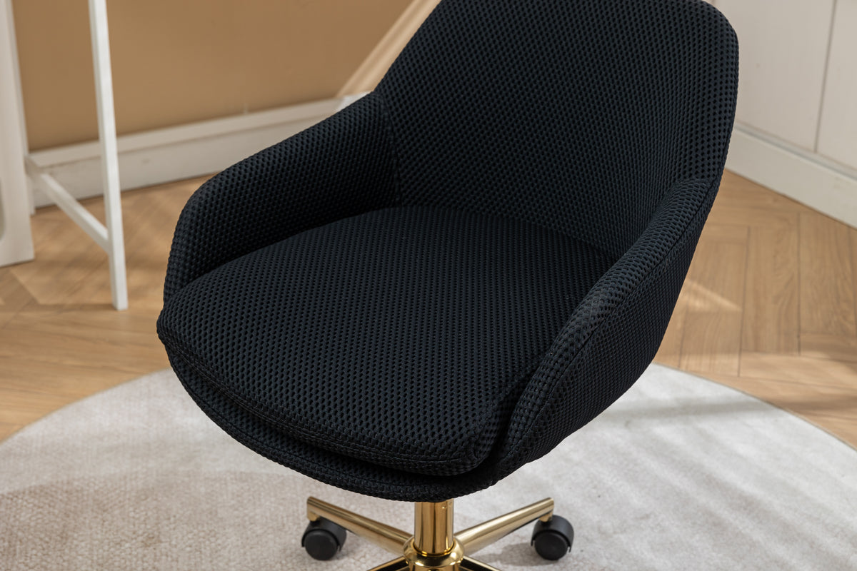 046 Mesh Fabric Home Office 360 Swivel Chair Adjustable Height With Gold Metal Base,Black Solid Black Office Sponge Wipe Clean Modern Office Chairs Tufted Back Foam Adjustable Height Fabric Mesh