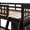 Wooden Twin Over Full Bunk Bed With Six Drawers And Flexible Shelves,Bottom Bed With Wheels,Espresso Old Sku:Lp000531Aap Espresso Solid Wood