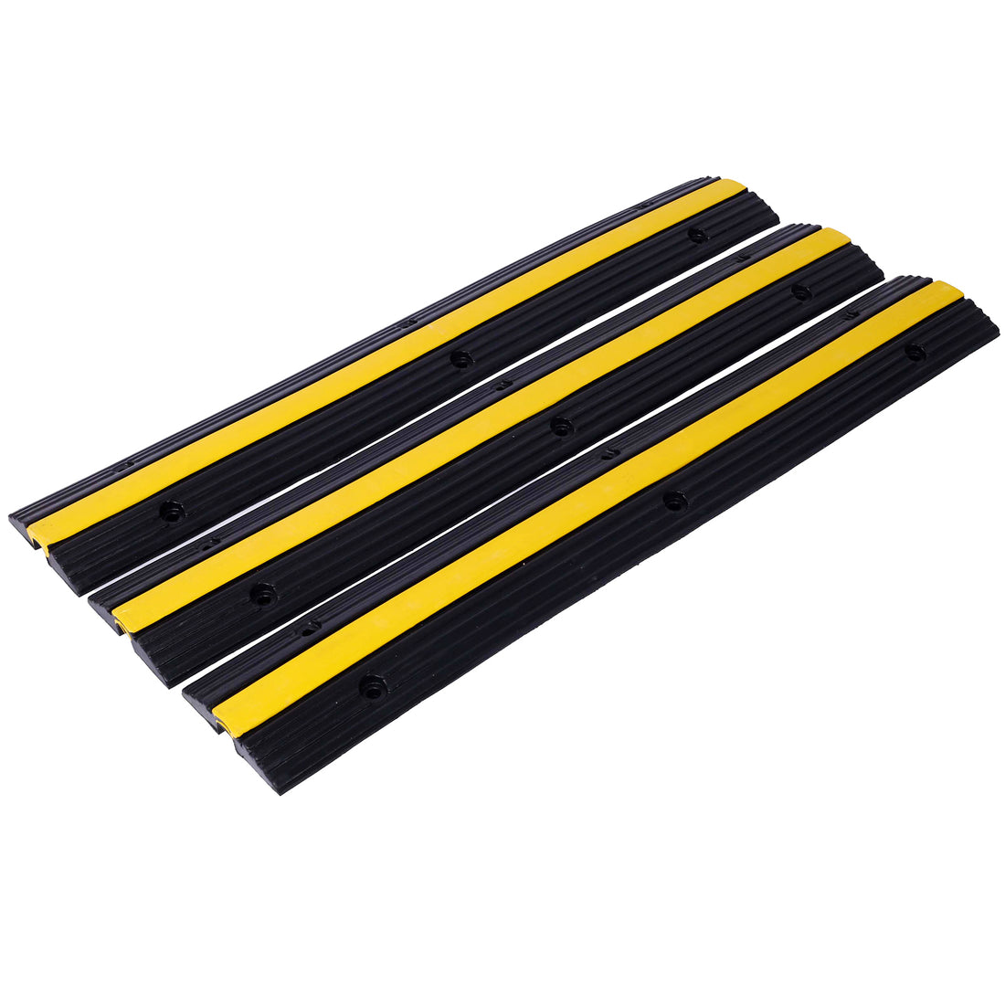 Cable Protector Ramp Rubber Speed Bumps 2 Pack Of 1 Channel 6600Lbs Load Capacity With 12 Bolts Spike For Asphalt Concrete Gravel Driveway 1 Channel, 3 Pack Black Rubber
