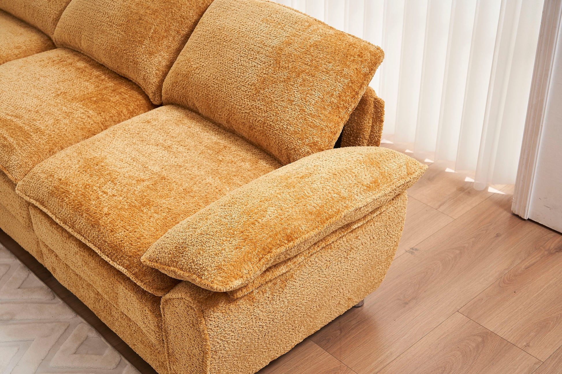 Modern Deep 3 Seat Sofa Couch With Ottoman, Polyester Sofa Sleeper Comfy Upholstered Furniture For Living Room, Apartment, Studio, Office,Yellow Yellow Polyester 3 Seat