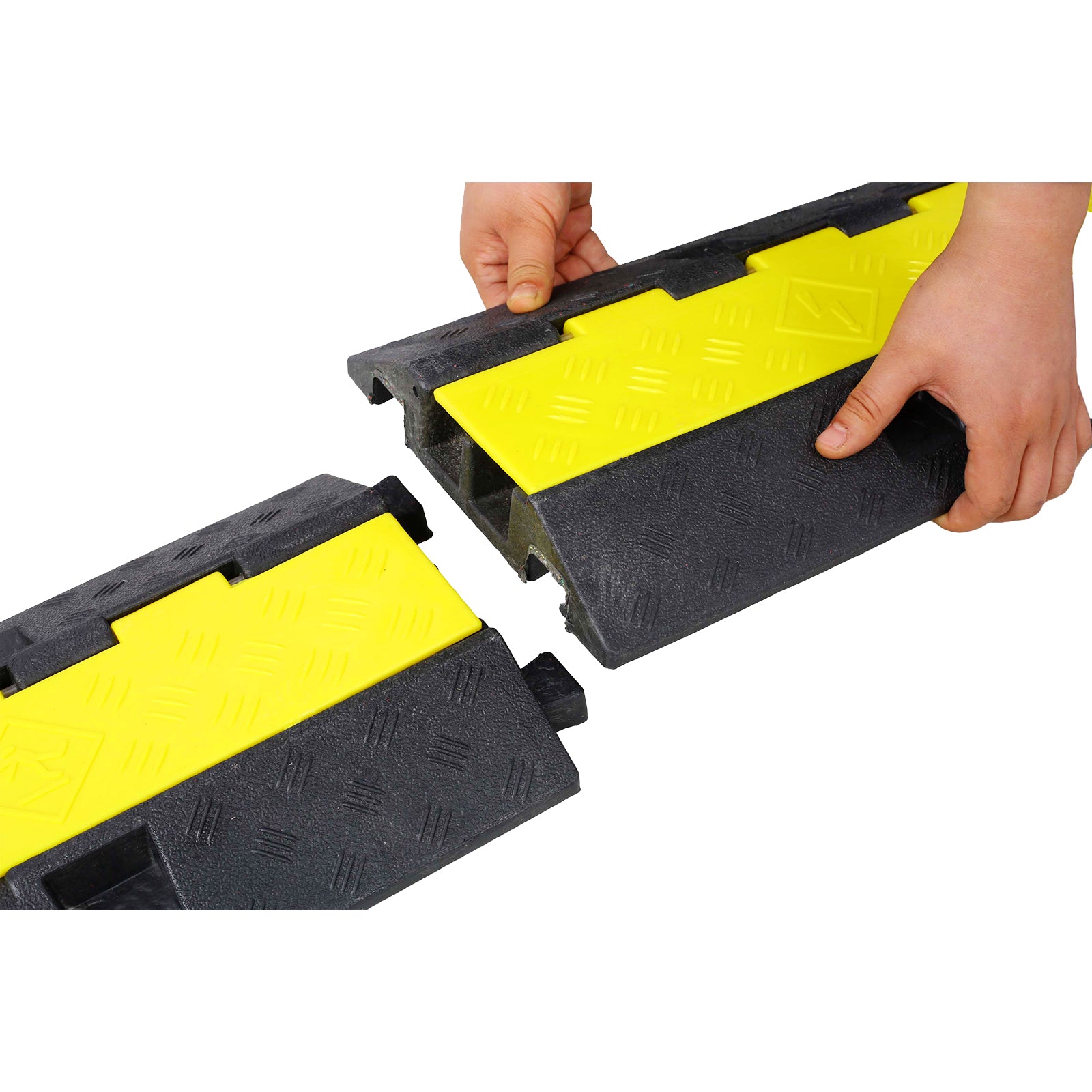 Cable Protector Ramp, 2 Channels Speed Bump Hump, Rubber Modular Speed Bump Rated 11000 Lbs Load Capacity, Protective Wire Cord Ramp Driveway Rubber Traffic Speed Bumps Cable Protector,4 Packs Black Rubber
