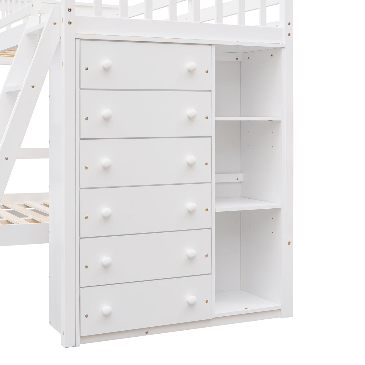 Wooden Twin Over Full Bunk Bed With Six Drawers And Flexible Shelves,Bottom Bed With Wheels,White Old Sku:Lp000531Aak White Solid Wood