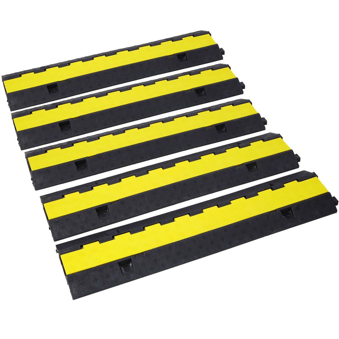 Cable Protector Ramp, 2 Channels Speed Bump Hump, Rubber Modular Speed Bump Rated 11000 Lbs Load Capacity, Protective Wire Cord Ramp Driveway Rubber Traffic Speed Bumps Cable Protector,5 Packs Black Rubber