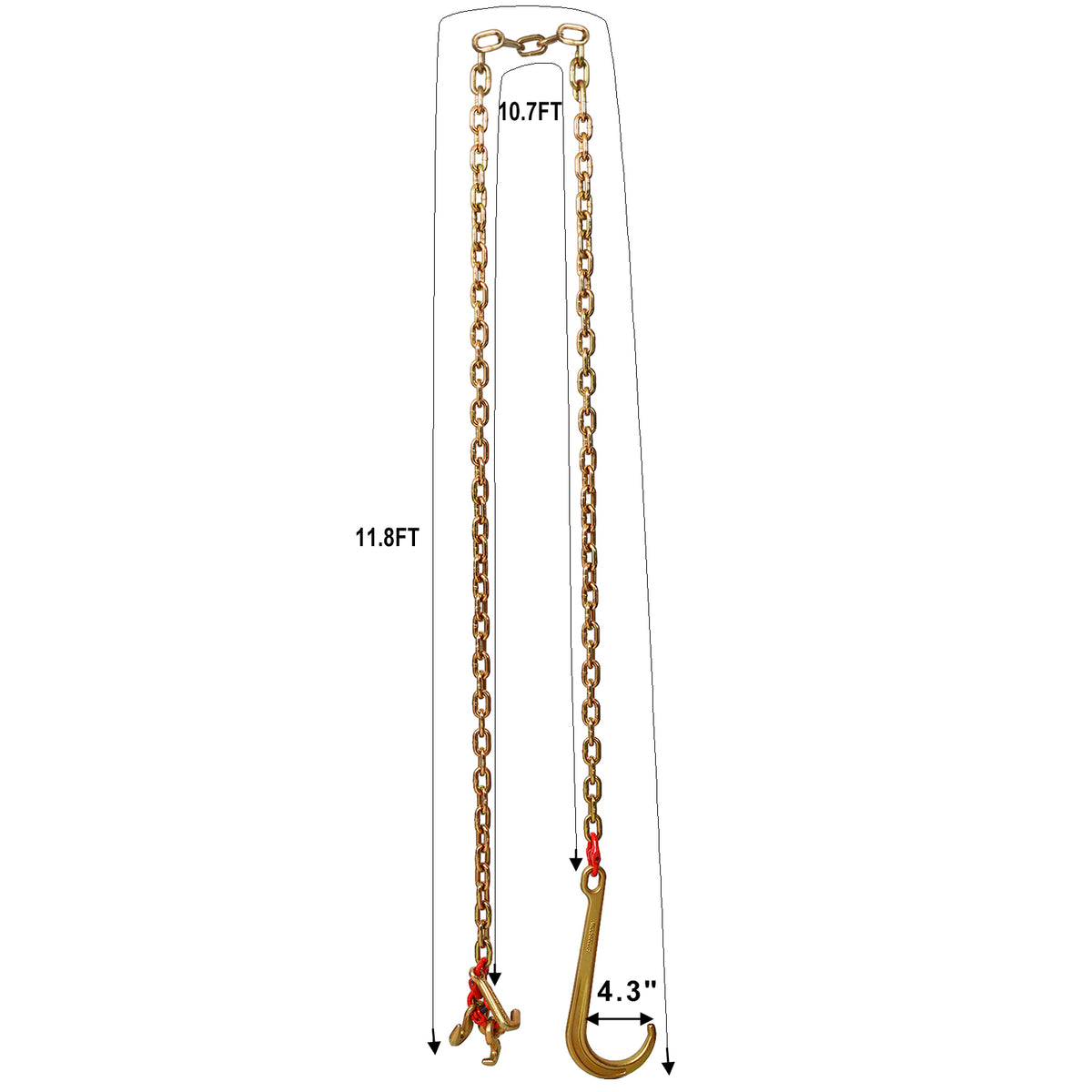 J Hook Chain, 5 16 In X 10 Ft Bridle Tow Chain, G80 Bridle Transport Chain, Alloy Steel Chain With 2 G70 J Hooks, 9260 Lbs Break Strength Tow Hooks For Trucks, J Hooks Towing Straps 2Pcs Gold Steel