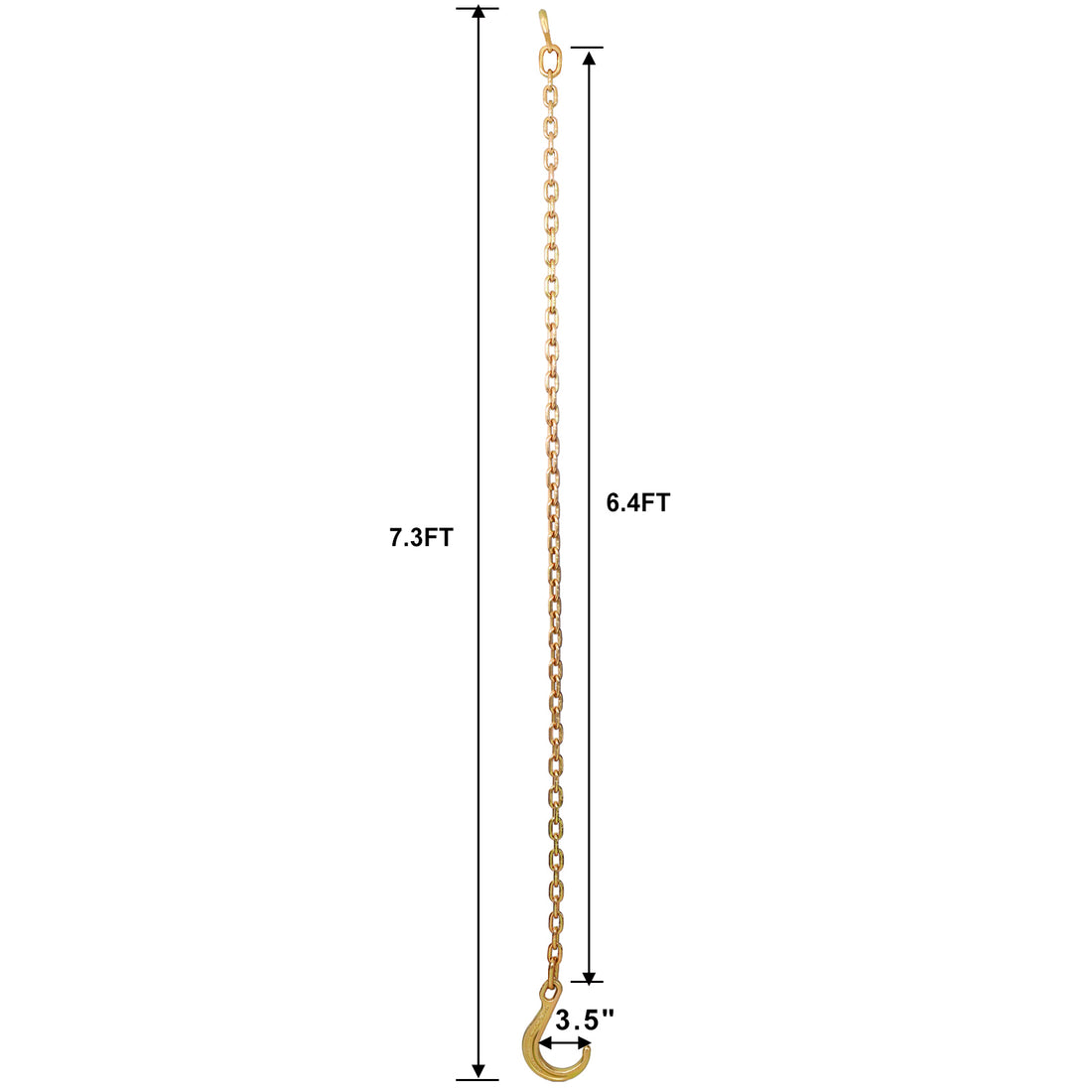 Tow Chain With 8 Inch Forged J Hook And Grab Hook Grade 70 Chain 6 Foot 4,700 Pound Safe Working Load Gold Steel