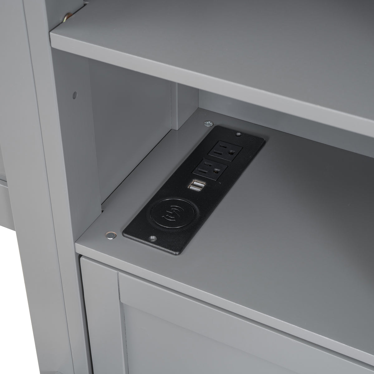 Full Size Wooden Bed With All In One Cabinet, Shelf And Sockets,Twin Size Trundle, Gray Full Gray Solid Wood