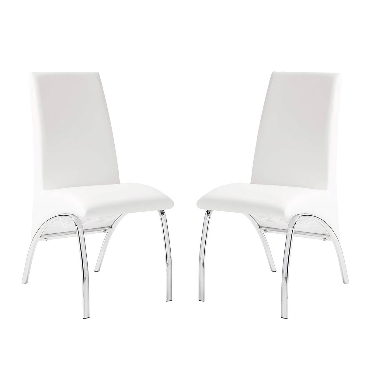 Set Of 2 Paddedside Chairs In White And Chrome Solid White Dining Room Side Chair Faux Leather
