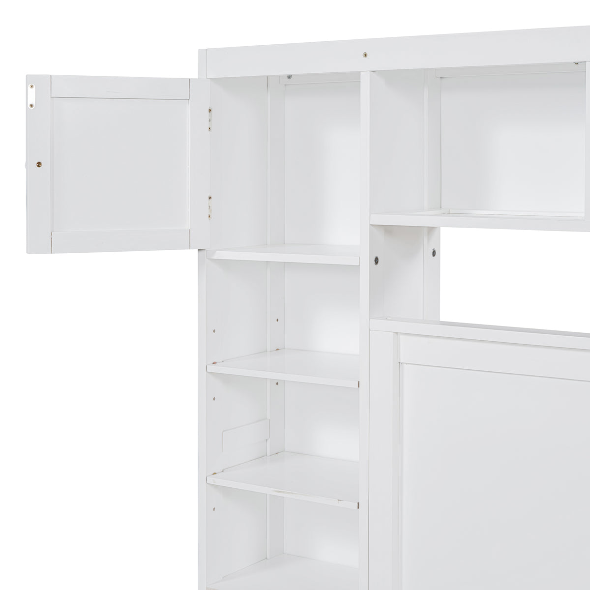 Queen Size Wooden Bed With All In One Cabinet, Shelf And Sockets, White White Solid Wood
