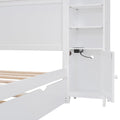 Full Size Wooden Bed With All In One Cabinet, Shelf And Sockets,Twin Size Trundle, White Full White Solid Wood